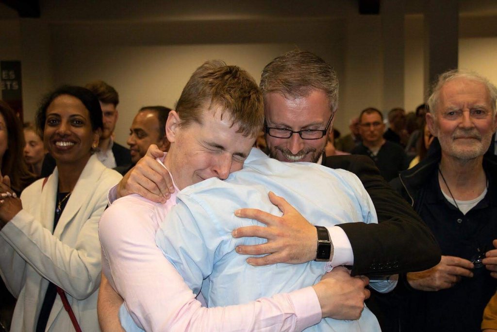 Daniel, Roderic and Ben celebrating Daniel's election to Fingal County Council